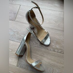 Schutz Silver Ankle-Strap Block Heel Sandals - Women